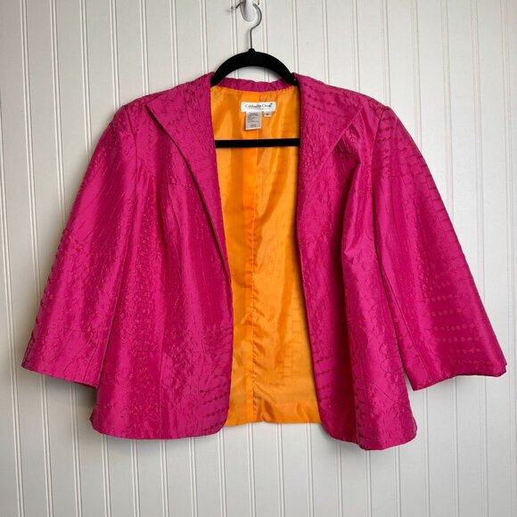 Coldwater Creek pink embroidered silk open front blazer size medium C13 - Picture 1 of 4
